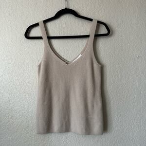 White Warren V-Neck Rib Knit Cashmere Tank Top Cream Small